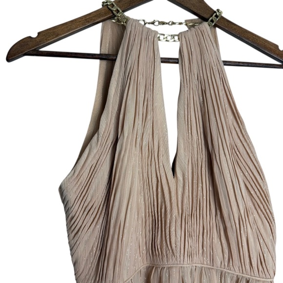 Mac Duggal Nude Beige Formal Floor Length Halter Chain Neck Dress 55822 Size 2 - Picture 5 of 14